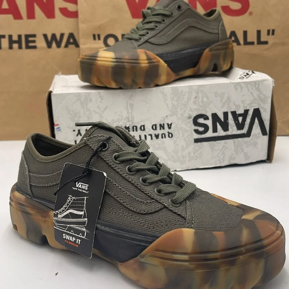 Vans WMNS Olive Green Sneakers Camouflage Old Skool Tapered Modular Grape Leaf - Picture 9 of 16
